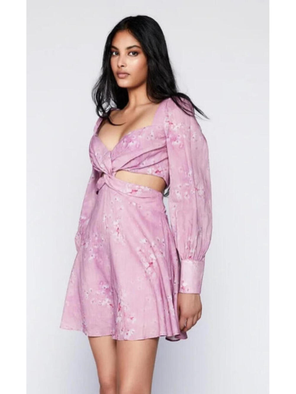 NWT Bardot Pink Florita Cutout Long Sleeve Minidress floral Dress US 8